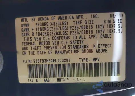 2014 Acura Rdx from USA, damaged, VIN 5J8TB3H33EL003201